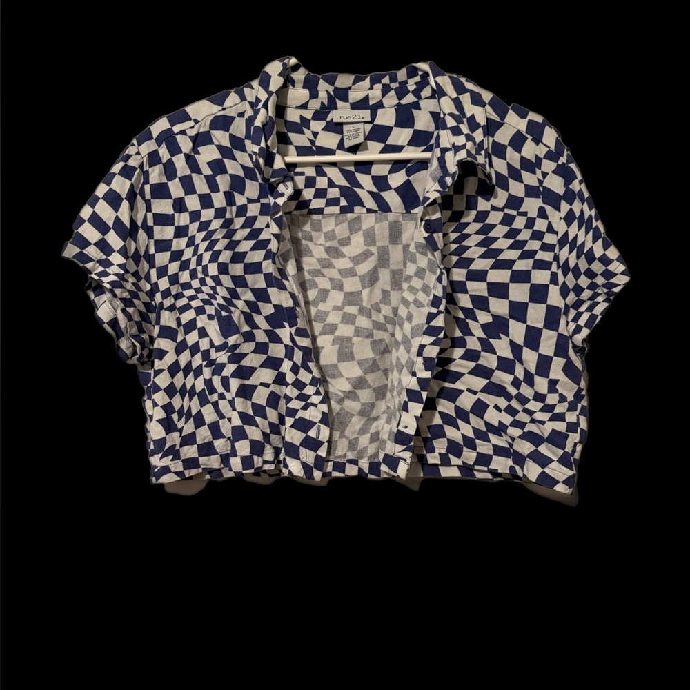 Blue and White Checkered Button Down Shirt